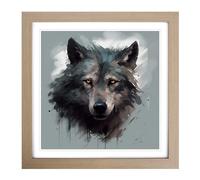 Wolf Conceptual Art No.1 Framed Print | 18x18 Inch Oak Framed Wall Art | Ready to Hang | Modern Animal Picture | Living Room Bedroom Lounge Office