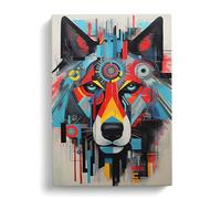 Wolf Constructivism Art No.2 Canvas Print | Gallery Wrapped 30mm Frame Wall Art | 30x20 inches | Ready to Hang | Modern Animals Picture | Living Room Bedroom Lounge Office