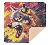 Wolf Corolful Image Baby Play Mat for Floor, 50x50 inch Playpen Mat,Thicken Soft Non-Slip Tummy Time Mat for Toddlers and Infants