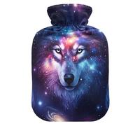 Wolf Cosmic Galaxy Hot Water Bottle with Velvet Cover, Foot Bed Hot Water Bottle, Pain Relief, Small