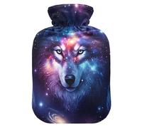 Wolf Cosmic Galaxy Hot Water Bottles with Soft Cover Hot Water Bag for Hot and Cold Compress Small