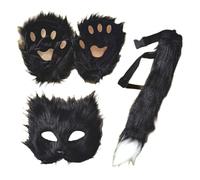 Wolf Cosplay Set with Mas k. - Long-haired F0x Wolf Paw Gloves Faux | Half-Face Faux W0lf C0splay Masque | Animal Cosplay Costume Kit for Hall0ween Birthday Holiday, Prom, Parties