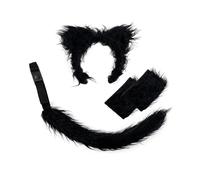 Wolf Costume Accessories Headband Tail Set Ear Realistic Plush for Halloween Cosplay Role-playing Animal Wild Theme Parties Soft Black