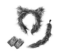Wolf Costume Accessories Headband Tail Set Ear Realistic Plush for Halloween Cosplay Role-playing Animal Wild Theme Parties Soft Grey