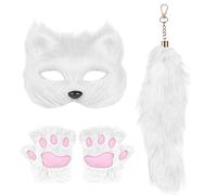 Wolf Costume - Animal Paw Face Cover and Tail Set, Cat Cosplay Costume Accessory | Cute Decorative Gloves, Masque, Tail for Halloween, Masquerade, Transform into a Wild Creature Instantly, Realistic