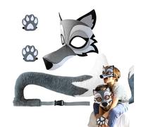 Wolf Costume - Furry Animal Cosplay Outfit, Soft Grey Fabric, Lightweight Adjustable Design, Realistic Ears And Tail | Adorable Wolf Dress Enhancing Kids’ Winter Celebrations, School Plays, Theme
