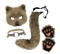 Wolf Costume Kids Adult, Faux Furry Fox Wolf Cosplay Set With Furry Mask Paws Wolves Ears And Tail, Faux Furs Fox Tail Cosplay Animal Costume, Halloween Christmas Party （7 colour）