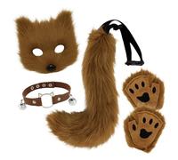 Wolf Costume Kids Adult, Faux Furry Fox Wolf Cosplay Set With Furry Mask Paws Wolves Ears And Tail, Faux Furs Fox Tail Cosplay Animal Costume, Halloween Christmas Party （7 colour）