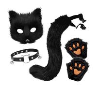 Wolf Costume Kids Adult, Faux Furry Fox Wolf Cosplay Set With Furry Mask Paws Wolves Ears And Tail, Faux Furs Fox Tail Cosplay Animal Costume, Halloween Christmas Party （7 colour）