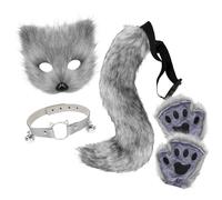 Wolf Costume Kids Adult, Faux Furry Fox Wolf Cosplay Set With Furry Mask Paws Wolves Ears And Tail, Faux Furs Fox Tail Cosplay Animal Costume, Halloween Christmas Party （7 colour）