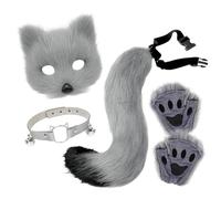 Wolf Costume Kids Adult, Faux Furry Fox Wolf Cosplay Set With Furry Mask Paws Wolves Ears And Tail, Faux Furs Fox Tail Cosplay Animal Costume, Halloween Christmas Party （7 colour）