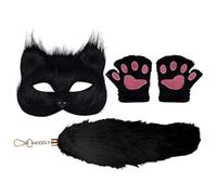 Wolf Costume Set - Furry Face Cover | Realistic Animal Paw Gloves & Tail, Complete Cat Cosplay Accessories for Halloween, Cosplay, Masquerade Parties - Adjustable Tail & Breathable fo
