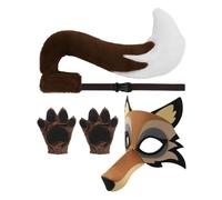 Wolf Costume Set - Plush Design + Tail And Gloves For Cosplay | Felt And Plush Fabric, Face Cover, Tail And Gloves, Wolf Costume Set For Kids And Performers, Carnival, Stage, Masquerade