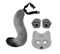 Wolf Costume Set - Realistic Wolf Hand Paw Gloves Unit, Plush Soft Tail Clothes | Outfit Solution for Costume Events, Role Playing Celebration Item