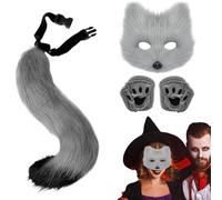 Wolf Costume Set, Wolf Cosplay - Cat Paw and Tail Gloves Set,Furry Cat Cosplay Costume, Realistic Faux Wolf Masquerade Costume for Party Costume