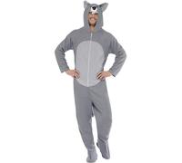Smiffys Wolf Costume, Grey All In One with Hood, Party Animals Fancy Dress, Werewolf Dress Up Costumes