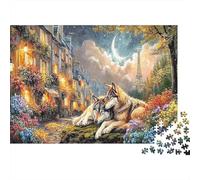 Wolf Couple in Paris 1000 Pieces Jigsaw Puzzle Fantasy Castle Sunset for Adults Recycled Cardboard Educational Game Decompression for Wall Decoration And Gifts Great Gift Idea 70x50cm/1000pcs