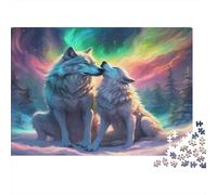 Wolf Couple Under Aurora 100% Recycled Cardboard Two Wolves Under Aurora 1000Pc Puzzle Adults Unique Classic Educational Games Brainteasing 38x26cm/1000pcs