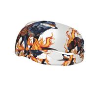 Wolf Covered In Fire Pattern Sports Sweatband Headscarf Head Bands For Women Men Suitable For Running Yoga Fitness Football