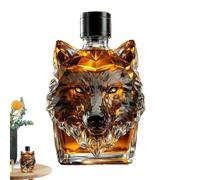 Wolf-Crested Whiskey Bottle, Animal Whiskey Decanter, Engraved Vintage Wolf Themed W-hiskey Glass Bottle, Glass W-olf Head B-ottle for Cocktail W-hiskey Travel Bar, Un-ique W-olf Shaped Wine B-ottle