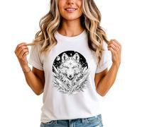 Wolf Crystal Mystical Animals Womens Graphic T-Shirt Lunar Celestial Design S (8-10) White