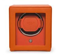 Wolf Cub 461139 - Automatic Watch Winder for 1 Watch with Glass Cover - Orange Saffiano Finish, Chrome Finished Hardware and Orange Grosgrain Faceplate - Patented Rotation Technology