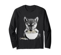 Wolf Cub Eating Ramen Noodles Cute Puppy Design Long Sleeve T-Shirt