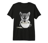 Wolf Cub Eating Ramen Noodles Cute Puppy Design Premium T-Shirt