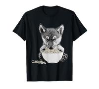 Wolf Cub Eating Ramen Noodles Cute Puppy Design T-Shirt