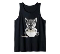 Wolf Cub Eating Ramen Noodles Cute Puppy Design Tank Top