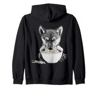 Wolf Cub Eating Ramen Noodles Cute Puppy Design Zip Hoodie