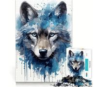 Wolf Cub Face Watercolor 1000-piece Jigsaw Puzzles Brain Fun Training Seamless Fit Precise Pieces Fascinating Hobby for Idle Moments (38x52cm)