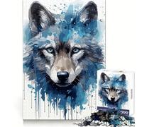Wolf Cub Face Watercolor Jigsaw Puzzles 1000 Pieces for Adults Mind Power Mind Soothing Fun Uniform Edges Thoughtful Gift (38x26cm)