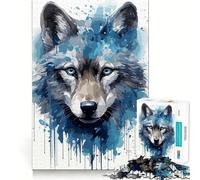 Wolf Cub Face Watercolor Jigsaw Puzzles1000 Pieces Cognitive Boost Fun Burr Free Clean Cut Pieces Holiday Indoor Entertainment Toy (38x26cm)