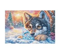 Wolf Cub Snow Forest Wildlife Wild Nature 1000 Piece Jigsaw Puzzle for Adults Jigsaw Dining Room Decor Accent Whimsical Challenging Puzzle Stress Relief 1000 PCS