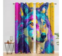 Wolf Curtains for Bedroom Living Room, Graffiti Wolf Head Blackout Curtains Eyelet 54 Drop 2 Panels, Patterned Window Drapes, Home Decor 66x54 Inch B-D13