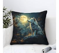 Wolf Cushion Covers Modern Art Decorative,Dreamy Moonlit Forest Pattern Square Pillow Case Soft Polyester Throw Pillow Cover Outdoor Patio Bench Living Room Sofa Decor 45x45cm