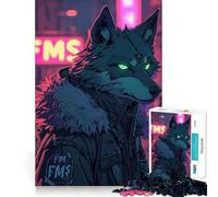 Wolf Cyberpunk Neon 1000-piece Jigsaw Puzzles Brain Fun Training Seamless Fit Precise Pieces Fascinating Hobby for Idle Moments (38x52cm)