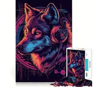 Wolf Cyberpunk Neon 1000 Piece Jigsaw Puzzles Memory Train Fun Smooth Burr Free Surface Entertaining Challenge for Spare Time (50x75cm)
