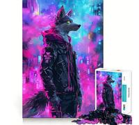 Wolf Cyberpunk Neon 1000 Piece Jigsaws for Adults Think Training Play Tight Lock No Loose Pieces Unique Gift for Stress Relief (38x26cm)