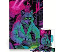 Wolf Cyberpunk Neon 1000 Piece Puzzle For Adults Problem Solving Toy Professional Grade Cutting Relaxing Indoor Group Activity (50x75cm)