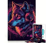 Wolf Cyberpunk Neon 1000-piece Puzzle for Teenagers Focus Memory Game Professional Grade Cutting Relaxing Indoor Group Activity (38x52cm)