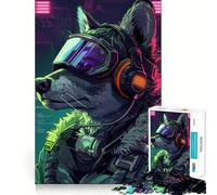 Wolf Cyberpunk Neon 1000-piece Puzzle for Teenagers Focus Memory Game Professional Grade Cutting Relaxing Indoor Group Activity (50x75cm)