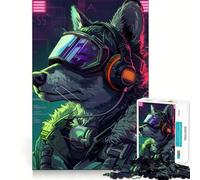 Wolf Cyberpunk Neon 1000 Piece Puzzle For Teenagers Mind Skill Play Laser Cut for Flawless Fit Relaxing Indoor Group Activity (38x52cm)