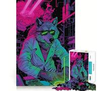 Wolf Cyberpunk Neon 1000 Piece Teenager Puzzles Cognitive Train Game Zero Gap Compact Fun for Family Game Time (38x52cm)