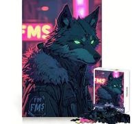 Wolf Cyberpunk Neon Adult Jigsaw Puzzle1000 Pieces Intellect Skill Peaceful Fun Ideal Fit Perfect Present (50x75cm)