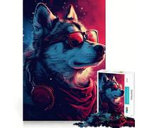 Wolf Cyberpunk Neon Adult Jigsaw1000 Pieces Cognitive Train Game Tight Interlock No Gaps Calming Mental Break Activity (38x26cm)