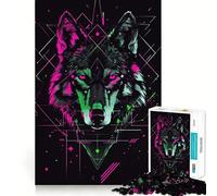 Wolf Cyberpunk Neon Adults 1000 Piece Jigsaw Puzzle Think Exercise Game Zero Gap Bonding Activity for Loved Ones (38x26cm)