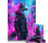Wolf Cyberpunk Neon Jigsaw 1000 Pieces for Teenagers Brain Agility Cozy Pastime Secure Join Ideal Xmas Gift (38x26cm)