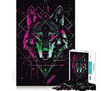 Wolf Cyberpunk Neon Jigsaw Puzzle1000 Pieces Thinking Skill Game Seamless Fit Precise Pieces Family Fun Night Activity (50x75cm)
